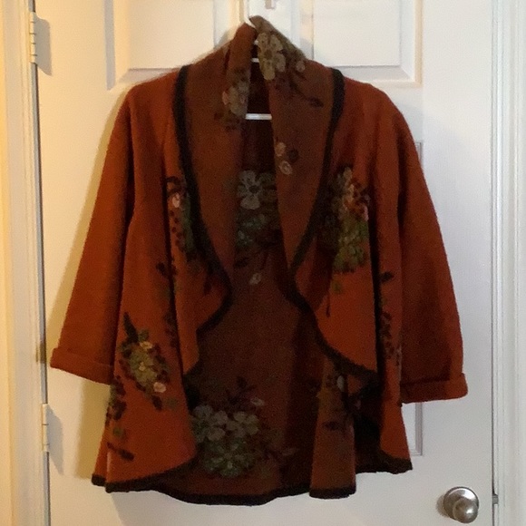 Rust and Black Floral Embroidered Wool Blend Jacket - Picture 8 of 12
